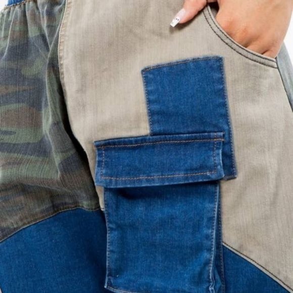 Callie Trifecta: Mixed Denim Khaki Camo Cargo Harem Jeans - Picture 9 of 17